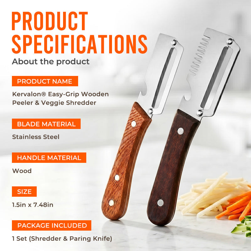⭐️Kervalon® Easy-Grip Wooden Peeler & Veggie Shredder