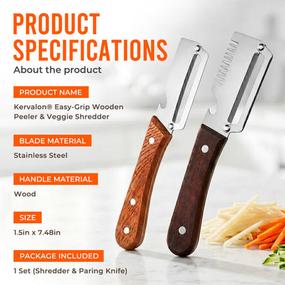⭐️Kervalon® Easy-Grip Wooden Peeler & Veggie Shredder