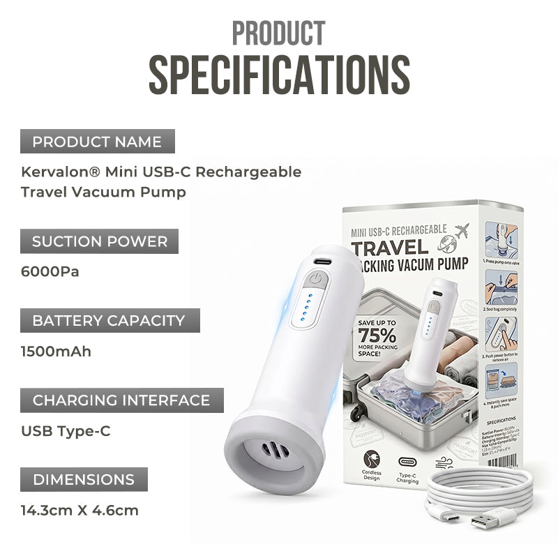 Kervalon® Mini USB-C Rechargeable Travel Vacuum Pump