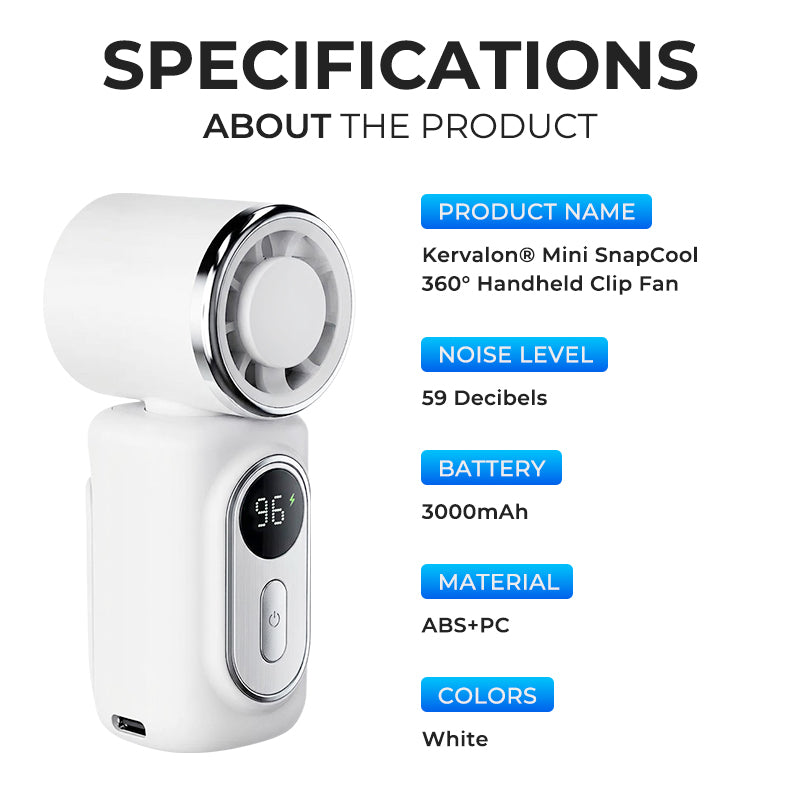 Kervalon® Mini SnapCool 360° Handheld Clip Fan