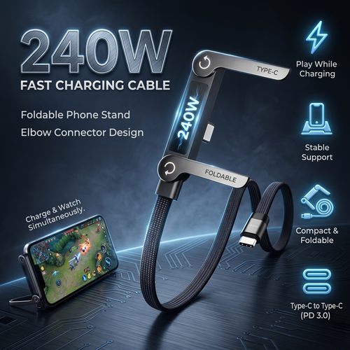Kervalon® StandCord Gaming🎮2-in-1 240W Type-C Fast Charging Cable & Phone Holder