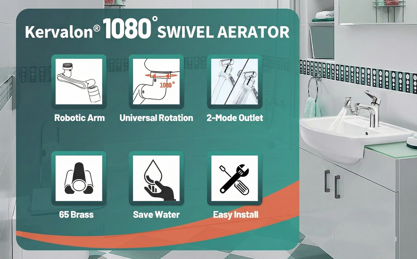 Kervalon® FlexFlow 1080° Robotic Arm Faucet Extender for Effortless Self-Care🚰