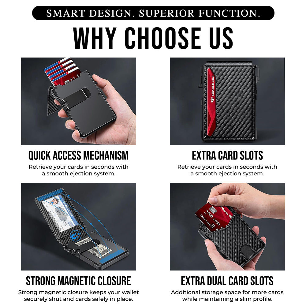 Kervalon® Premium Aluminum RFID Blocking Minimalist Wallet - Pop-Up Card Access, Money Clip & ID Window