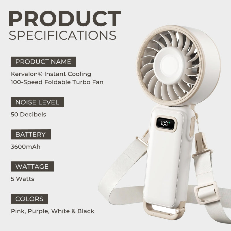 Kervalon® Instant Cooling 100-Speed Foldable Turbo Fan