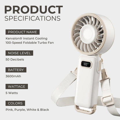 Kervalon® Instant Cooling 100-Speed Foldable Turbo Fan