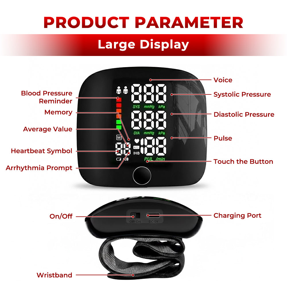 ⭐️Kervalon® Home LED Touch Screen Rechargeable mmHg Wrist Monitor