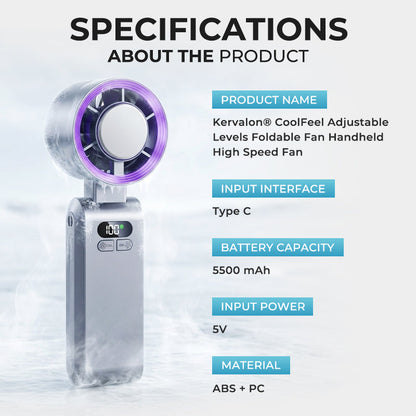 Kervalon® CoolFeel Adjustable Levels Foldable Fan Handheld High Speed Fan