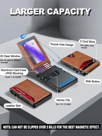 Kervalon® Premium Aluminum RFID Blocking Minimalist Wallet - Pop-Up Card Access, Money Clip & ID Window