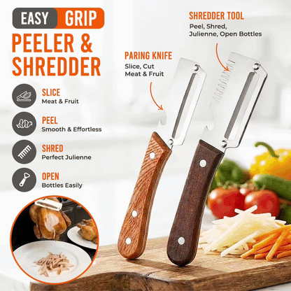 ⭐️Kervalon® Easy-Grip Wooden Peeler & Veggie Shredder