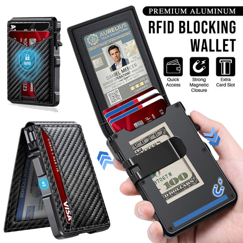 Kervalon® Premium Aluminum RFID Blocking Minimalist Wallet - Pop-Up Card Access, Money Clip & ID Window