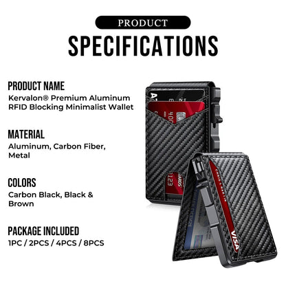 Kervalon® Premium Aluminum RFID Blocking Minimalist Wallet - Pop-Up Card Access, Money Clip & ID Window