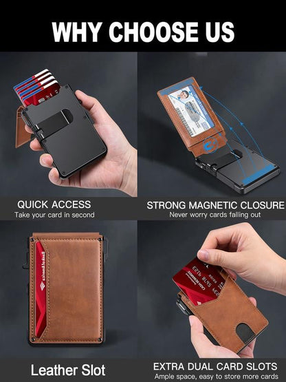 Kervalon® Premium Aluminum RFID Blocking Minimalist Wallet - Pop-Up Card Access, Money Clip & ID Window